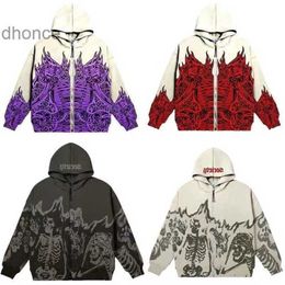 Hellstar Style Demon Print Mens Streetwear Retro Skull Hoodie Zipper Sweatshirt Gothic Top Oversized Size Smlxl2xl3xl4xl5xl