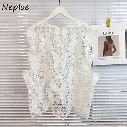 Women's Tanks Neploe Fashion Vintage Sleeveless Tops Y2k Lace Butterfly Embroidery Hollow Out Tank Top 2024 Summer Vest For Women