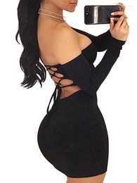 Casual Dresses Sexy Strapless Long-Sleeved Buttock Skirt Tube Top Lace-up Hip