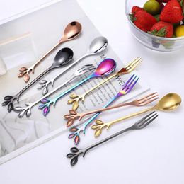 Coffee Scoops 6 Pcs Creative Stainless Steel Spoon European Leaf Simple Mixing Small