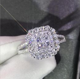 Sparkling Luxury Jewelry 925 Sterling Silver Princess Cut White Topaz CZ Diamond Eternity Women Wedding Bridal Ring for Lovers032871702