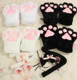 Cute Neko Cat Girl Sweet Kitten Cat Maid Roleplay Anime Cat Ears Gloves Set Plush Paw Ear Tail Tie Party Hair Decoration 2 C190212808245