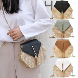 Shoulder Bags Hex-shape Straw PU Handbags Women Top-handle Summer Beach Boho Bag 2024 Fashion Female