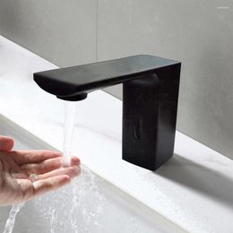 Bathroom Sink Faucets Automatic Basin Faucet Black Negro Color Taps Body Brass Material Cold Water Only Ceramic Valve Core Suitable For