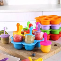 Baking Moulds 7 Holes Silicone Popsicle Ice Lattice Mold Food Grade Baby Tray Making Lolly Molds
