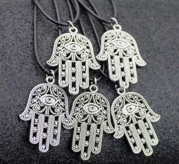 Jewelry Whole Lots 50pcs Vintage Lucky Alloy Fatima hand Hamsa Pendants Charms Amulet Evil Eye Necklaces Gift for men women HJ7279370
