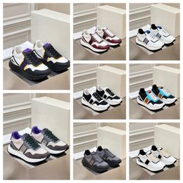 New top Multi material patchwork of cowhide with contrasting colors men women thick soled lace up black blue white sports fashionable and versatile casual shoes