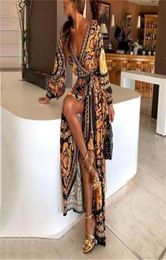 Style Fashion Elegant Dresses Women Sexy Boat Neck Deep V Print Party Dress Office Formal Long Clubwear Casual7655181