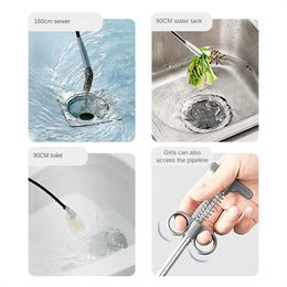 60-300cm Pipe Dredging Spiral Brush Sink Drain Overflow Cleaning Brush Bathroom Sewer Hair Catcher Clog Hole Plug Remover Tool