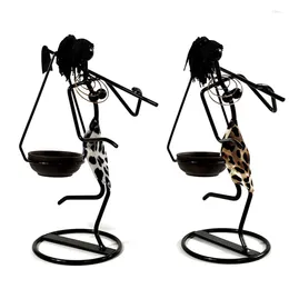 Candle Holders F3KA Wrought Iron African Girl Holder Bearing The Hoe Metal Ornament For Wedding Party Home Living Room Decoration