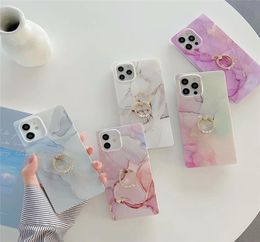 Luxury Designers marble Square Phone Cases For iPhone 13 12 11 pro max 7 8 X Xr Xs Creative women Fashion With Ring kickstand Prot1667280