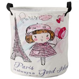 Laundry Bags Little Girl Tower Retro Balloon Art Clouds Dirty Basket Foldable Home Organizer Clothing Kids Toy Storage