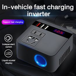 Car Inverter 150W 12V/24V DC To 220V AC Cigarette Lighter Power Supply Inverter Adapter with QC 3.0 USB Charger Fast Charging DC