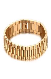 Top Quality Gold Filled chain Watchband President Bracelet Bangles for Men Stainless Steel Strap Adjustable Jewelry7295306