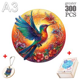 Advanced Irregular Wooden Animal Hummingbird Puzzles Fabulous DIY Wood Crafts Family Interactive Games For Kids Christmas Gifts