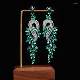 Dangle Earrings Dubai Luxury Jewellery Fashion Women Party Glitter Rhinestones Leaf Shape Long Tassel Drop African