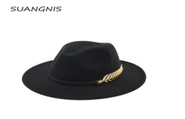 Woollen Felt Hat Panama Jazz Fedoras hats with Metal Leaf Flat Brim Formal Party And Stage Top Hat for Women men unisex20175674361460