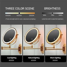 Makeup Mirror LED Smart Bath Mirrors 3x/5x/7x/10x Magnifying Double Side USB Charging Bathroom 3 Color Light Cosmetic Mirrors