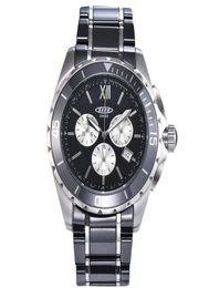 New Men Quartz Watch Black Ceramic Twotone Stainless Steel Back Dial Silver Hands chronograph283h4847175