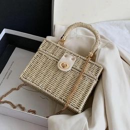 Bag Box Elegant Female Tote 2024 High-quality Straw Women's Designer Handbag Weave Chain Shoulder Messenger Beach