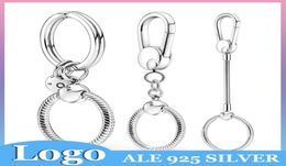 925 Silver Charm Beads Dangle KeyChain Medium Small Bag Charm Holder Key Ring Bead Fit Pandora Charms Bracelet DIY Jewelry Accesso1814422