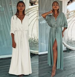 2024 Boho Cover Up Womens Casual Kaftan Plus Size Beach Outfits Dress Batwing Sleeve Bathing Pareo Sarong Beachwear Plage 240407