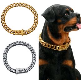 15mm Dog Collars Stainless Steel Necklace Pet Collar Supplies Accessories Chain Medium Large Dogs Gold LT912