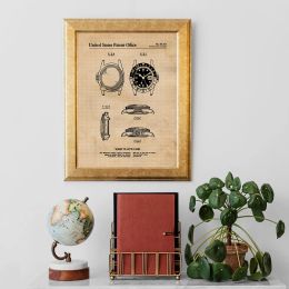 Vintage Watch Mechanical Movement Patent Prints Canvas Art Posters Decor for Home Office Studio Student Teacher Rolex Timepiece