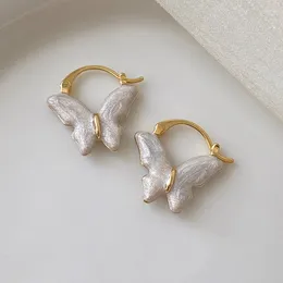 Hoop Earrings 925 Sterling Silver Golden White Enamel Butterfly Elegant For Women Girl Gift Jewellery Drop Wholesale