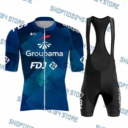 Racing Sets 2024 FDJ Pro Team Cycling Jersey Summer Mountain Bike Breathable Bicycle Clothing Road Shirt