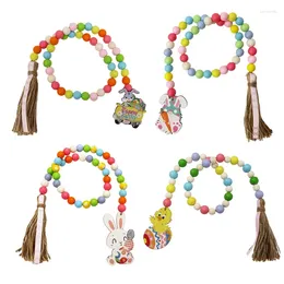 Decorative Figurines 4 Pieces Easter Wood Bead Garland With Tassels Farmhouse Rustic Spring Beads Prayer Boho For Home Decor