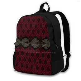 Backpack Red And Black Damask Patterns Large Capacity School Laptop Travel Bags Arabesque Pattern Mosaic Style Al Abstract Arc