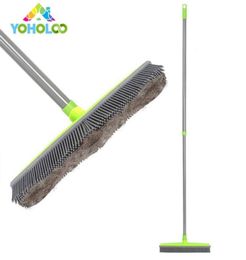 2019 Long Push Rubber Broom Bristles Sweeper Squeegee Scratch Bristle Broom for Pet Cat Dog Hair Carpet Hardwood Windows Clea281l7970735