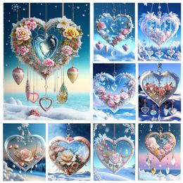 Diy Diamond Embroidery Crystal Heart Wind Chime Art Painting Snow Rose 5D Full Drill Mosaic Dream Catcher Hobbies and Crafts