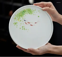 Tea Trays Hand-painted Ceramic Tray Chinese Round Saucer Set Accessories Dessert Pastry Plate 20x1.8cm
