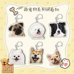 Cute Teddy French Bulldog Samoyed Pet Dog Keychains for Kind Hearted Women Trendy Bag Car Animal Pendants Accessories Jewellery