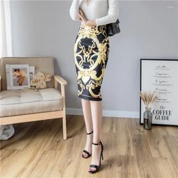 Skirts Summer Noble Court Print Embellished Skirt High Waist Fashion Pencil Wrap Hip