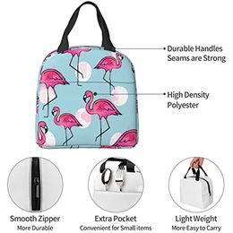 Reusable Lunch Tote Bag Pink Flamingo Watercolour Pattern Insulated Lunch Bag Durable Cooler Lunch Box