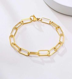 Dainty Adjustable 316L Stainls Steel 14K Gold Plated Waterproof And Never Tarnish Jewelry PaperClip Chain Bracelet For Women5909129