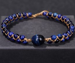 Fehame High Quality Natural Lapis Lazuli Blue Tiger Eye Stone Beads Bracelets for Women Men Stretch Round Bracelet Couple Gift6523914