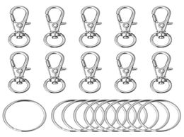 120pcs Swivel Lanyard Snap Hook Metal Lobster Clasp with Key Rings DIY Keyring Jewelry Keychain Key Chain Accessories Silver Color7429598