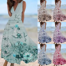 Casual Dresses Sundresses For Women 2024 Spring Summer Elegant Wrap V Neck Sleeveless Maxi Dress Womens Long Tunic
