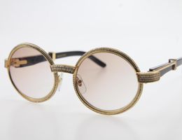 Whole Full Frame Smaller Stones 7550178 Black Buffalo Horn Sunglasses Round Vintage Unisex SunGlasses glasses Brown Len4665956