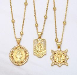 Pendant Necklaces FLOLA Bead Chain Saint Benedict Medal Necklace Copper Zircon White Stone Short Gold Plated Catholic Jewelry Nkea5077725