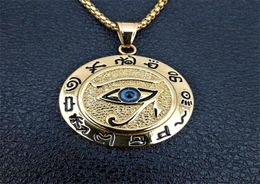 Whole Ancient Egypt The Eye Of Horus Pendant Necklaces For Women And Men Gold Color Stainless Steel Round Jewelry Drop1075484