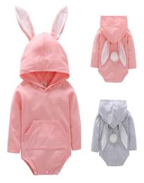 Baby Girls Boys Easter Day Romper Long Sleeve Cartoon Rabbit Ear Jumpsuit Hooded Outfits With PomPom Tail Toddler Infant Animal Co1837611