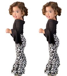 Clothing Sets Autumn Winter Toddler Kids Baby Girls Clothes Black TShirt Tops Leopard Print Bellbottomed Pants Flared Outfits S4310433