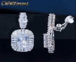 CWWZircons Non Pierced Ear Gorgeous Top Cubic Zirconia Crystal Women Party Clip On Long Earrings without Piercing CZ586 21121674058610821