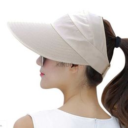 Visors Wide Brim Hats Bucket Hats Summer Sun Protection Folding Sun Hat Women Wide Brim Cap Ladies Girl Holiday UV Protection Sun Hat Beach Packable Visor Hat 240412