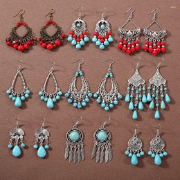 Dangle Earrings Bohemian Tassel Blue Turquoise Retro Ethnic Women's Personalised Temperament Tibetan Ear Accessories